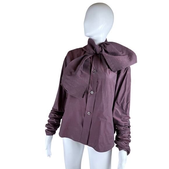 Iconic Romeo Gigli 1993 blouse with scarf collar and ruched sleeves IT40 - Picture 10 of 12